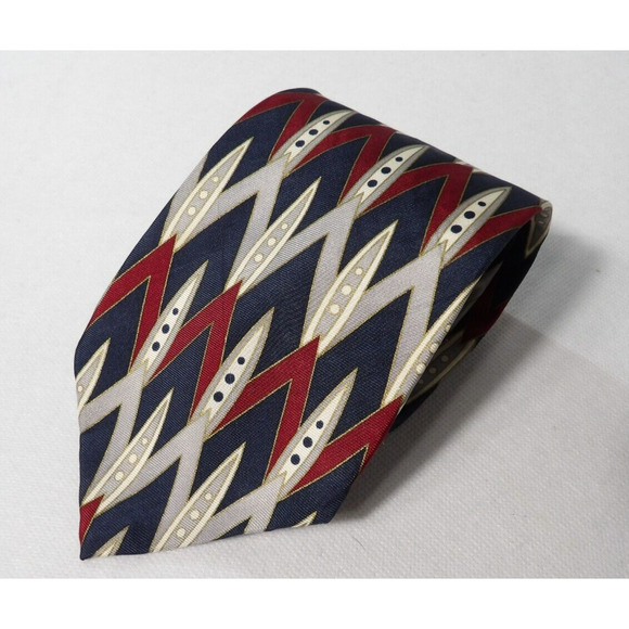 Vtg Wembley Mens Neck Tie Silk Geometric Red Blue Abstract 90s Office - Picture 1 of 9